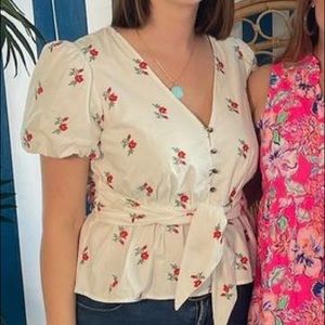 Anthro flower-embroidered blouse